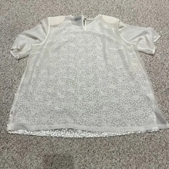 Givenchy Short Sleeve Sequin Sheer Blouse Sz 20W Glam Party Sparkly Casual - Picture 5 of 7